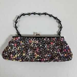 Beaded Evening Clutch Colorful‎ Kiss Lock Chain Strap Maximalist Whimsical